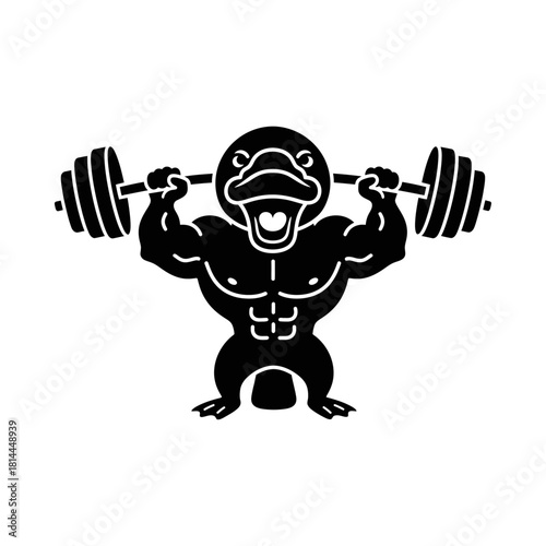 Funny Platypus Bodybuilder Squatting with Barbell Vector