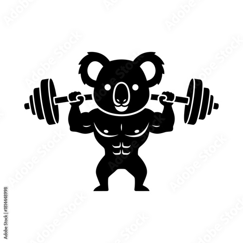 Strong Koala Bear Bodybuilder Squatting with Barbell Vector