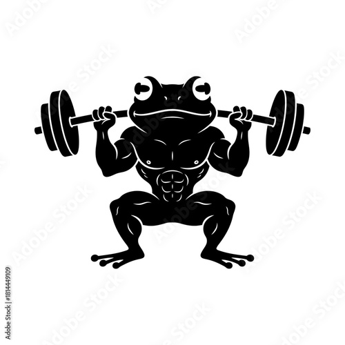 Funny Frog Toad Gym Mascot Squatting with Barbell Vector