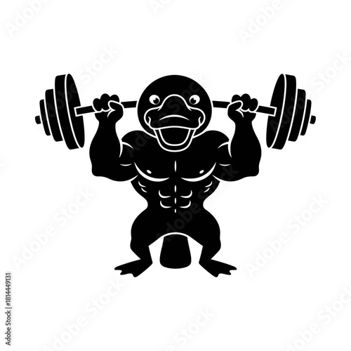 Muscular Platypus Gym Mascot Lifting Heavy Barbell Vector