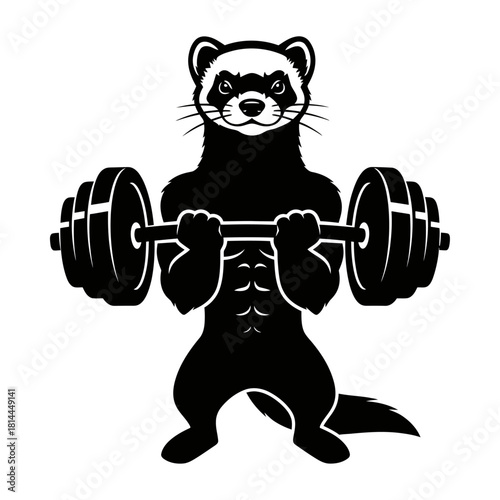 Tough Ferret Weasel Bodybuilder Holding Barbell Vector