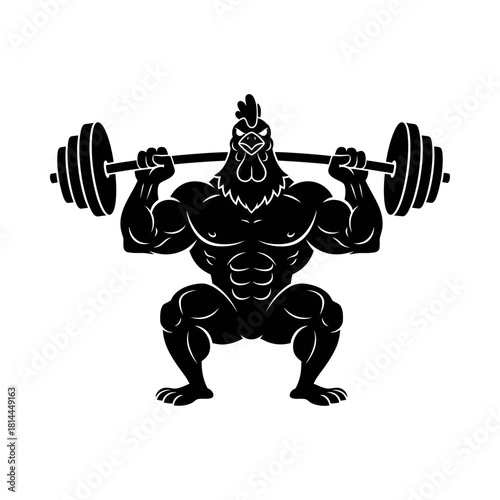 Angry Rooster Chicken Powerlifter Squatting Vector