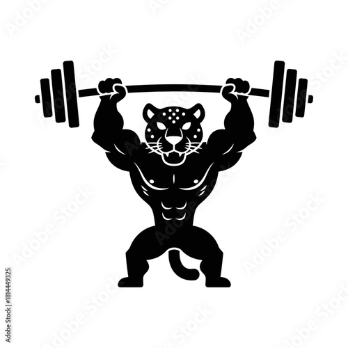 Muscular Leopard Jaguar Bodybuilder Lifting Heavy Barbell Vector
