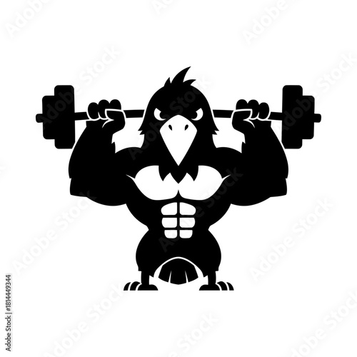 Strong Crow Raven Bird Bodybuilder Squatting with Barbell