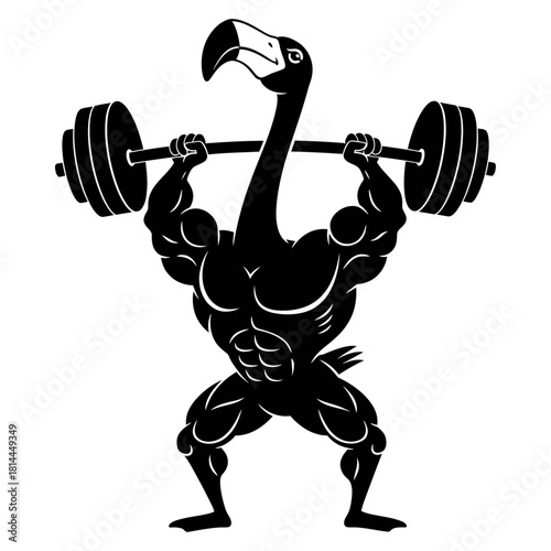 Funny Flamingo Bodybuilder Squatting with Barbell Vector