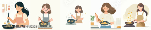 vector woman fried potatoes