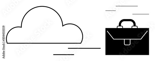 Minimalist cloud and briefcase symbols capturing technology, data transfer, innovation, work mobility. Ideal for tech solutions, business productivity, remote work, digital transformation, innovation