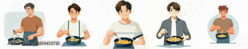 vector young man fried potatoes