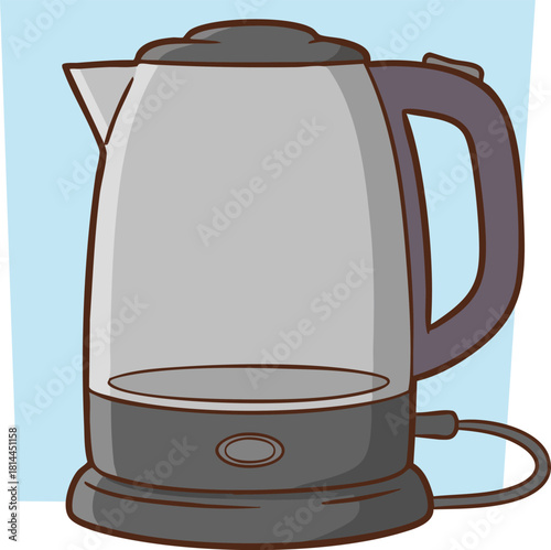 Electric kettle. Modern electric tea kettle or teakettle with hot boiling water. Vector illustration. 