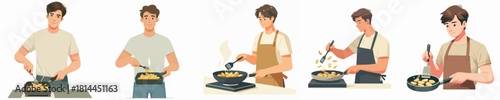 vector young man fried potatoes