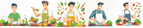 vector of young man cooking vegetables