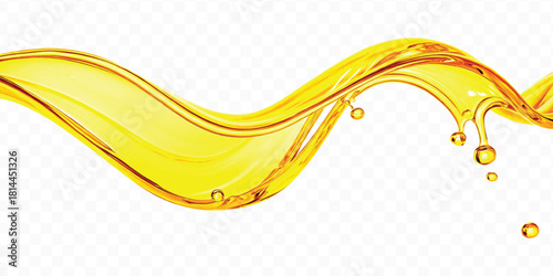 abstract smooth liquid cooking oil splashing with droplets in curve style isolated on white background