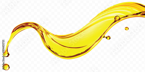 abstract smooth liquid cooking oil splashing with droplets in curve style isolated on white background