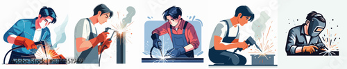 vector of young man welding