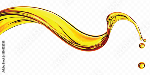 abstract smooth liquid cooking oil splashing with droplets in curve style isolated on white background