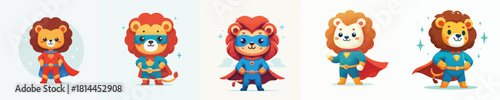 cute lion vector in super hero costume
