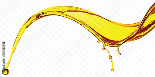 abstract smooth liquid cooking oil splashing with droplets in curve style isolated on white background