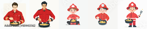 firefighter frying potatoes vector