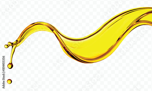 abstract smooth liquid cooking oil splashing with droplets in curve style isolated on white background