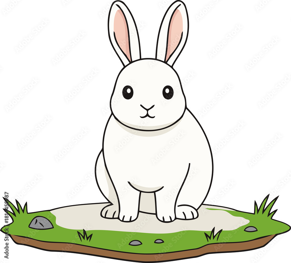 Fototapeta premium Cute Arctic Hare Sitting On Snow - Animal Character Illustration Isolated on Transparent Background