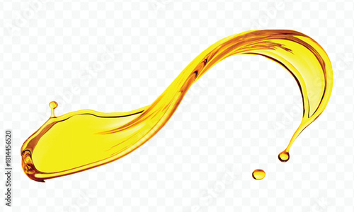 abstract smooth liquid cooking oil splashing with droplets in curve style isolated on white background