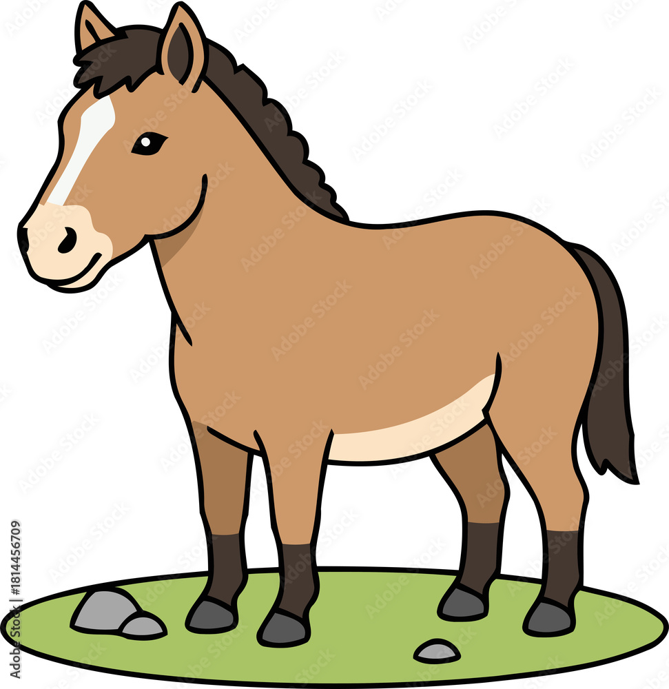 Obraz premium Cute Przewalski's Horse Standing On Grass, Mongolian Wild Horse - Animal Character Illustration Isolated on Transparent Background