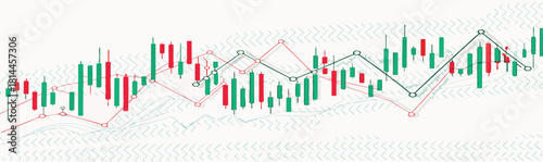 Financial candlestick chart showing market movement with rising and falling price patterns. Alternating colors illustrate dynamic trends and trading activity
