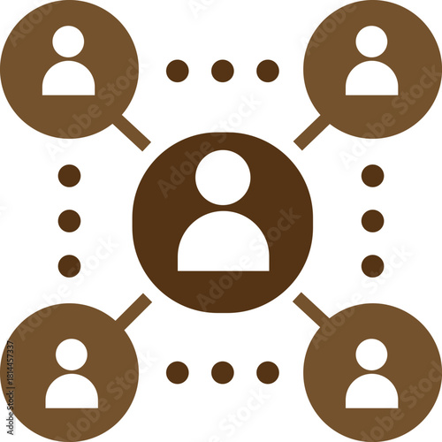 Network of people connected in a decentralized system brown icon