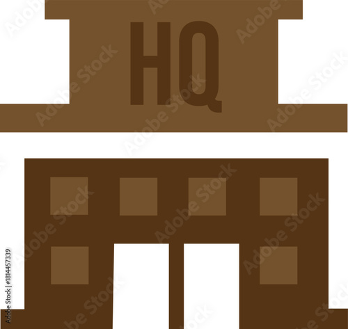Headquarters building icon with brown color scheme and simple design