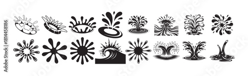 Set of water splash and wave elements for design isolated on white background flat vector illustration