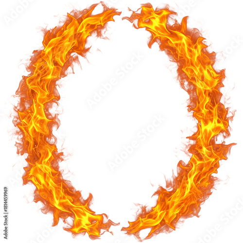 Fiery letter o isolated on transparent background, created with real flames