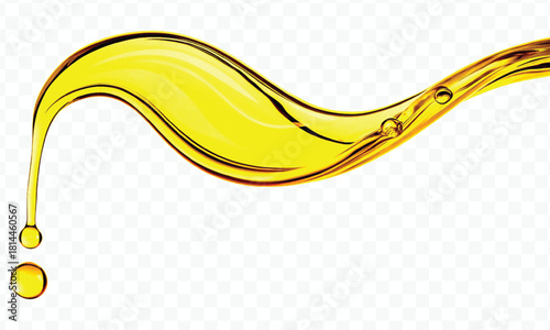 abstract smooth liquid cooking oil splashing with droplets in curve style isolated on white background