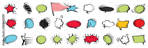 Quote bubble collection in colorful pop art style. Variety of comic speech and thought clouds for dialogue and expression
