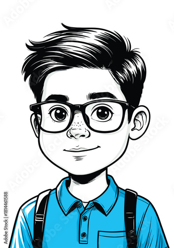 050-04-Smiling boy wearing glasses and backpack, ready for school