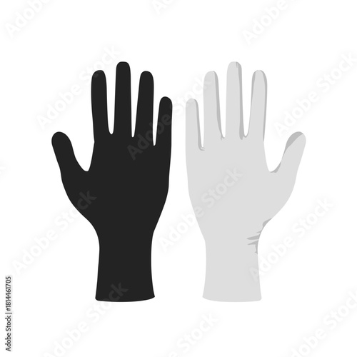 Black and white disposable gloves shown side by side in a clean minimal medical illustration