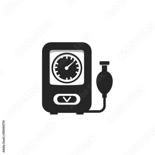 Minimal black sphygmomanometer icon with pressure gauge and inflation bulb