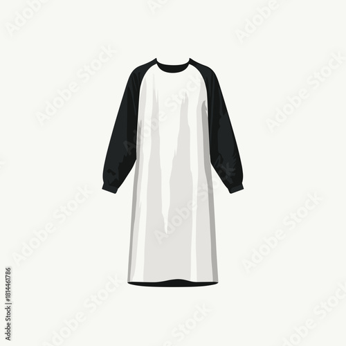 Lightweight disposable surgical gown with long black sleeves and a white front panel designed for medical protection