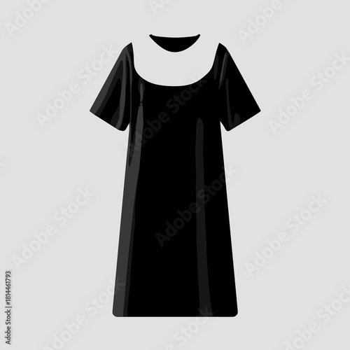 Black gown with short sleeves and large white collar presented in a simple flat illustration