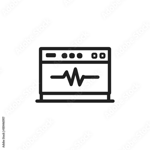 A minimalist black ecg monitor icon showing a clean heart rhythm line on a rectangular medical screen