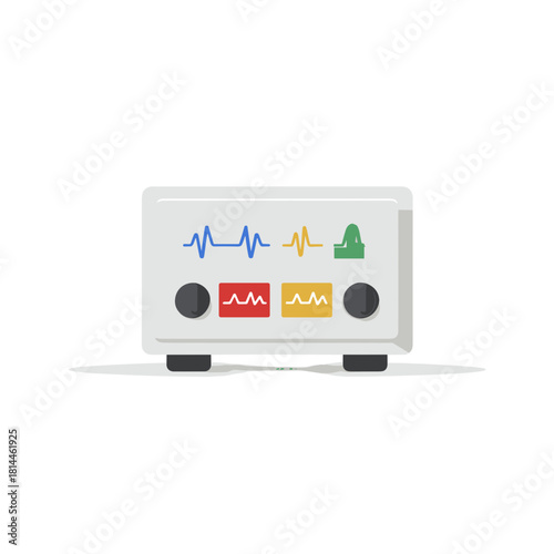 A compact multi channel ecg machine showcasing colorful waveforms and front panel controls for medical monitoring