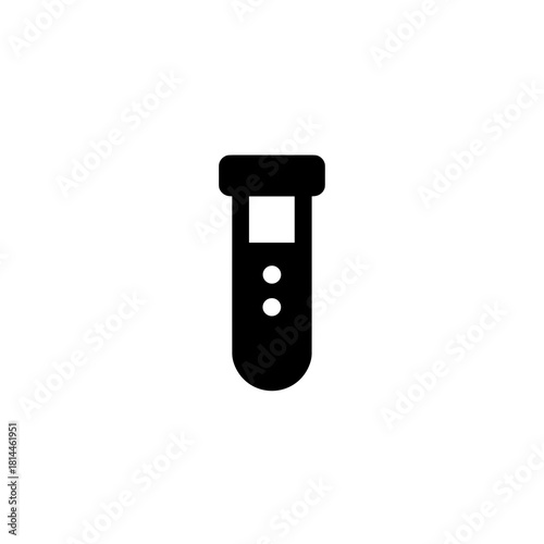 A black medical test tube icon with indicator markings on the front