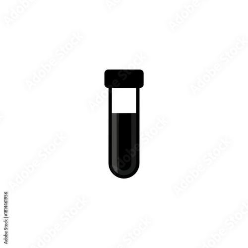 A black and white medical test tube icon half-filled with liquid