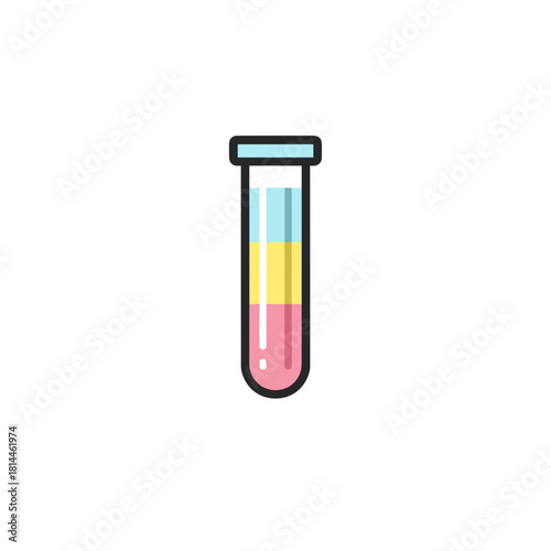 A medical test tube filled with layered colorful liquid in a clean minimal style