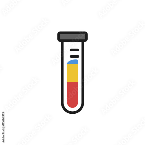 A colorful edta test tube filled with separated blue, yellow, and red sample layers for laboratory use