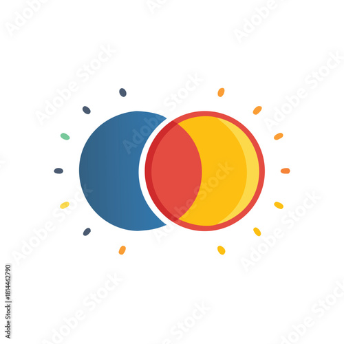 Colorful Eclipse Sun and Moon Illustration