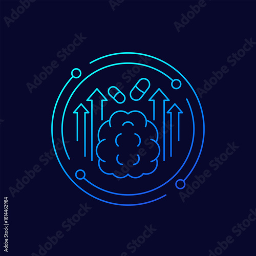 brain booster icon with pills, linear design