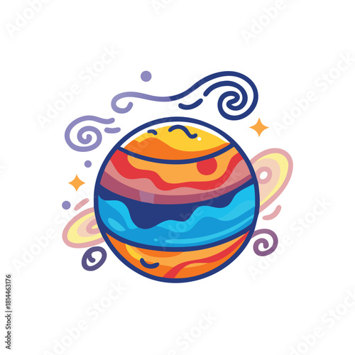 Colorful Jupiter with Swirling Storms Illustration
