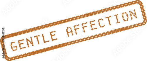Halftone dotted rubber stamp with the text Gentle Affection in orange