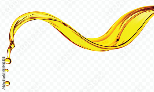 abstract smooth liquid cooking oil splashing with droplets in curve style isolated on white background