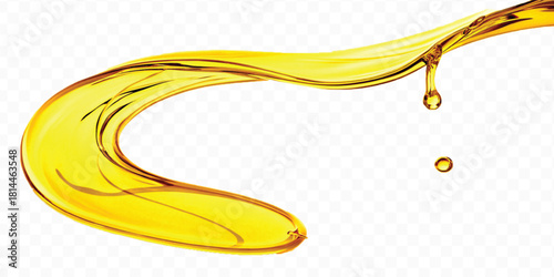 abstract smooth liquid cooking oil splashing with droplets in curve style isolated on white background